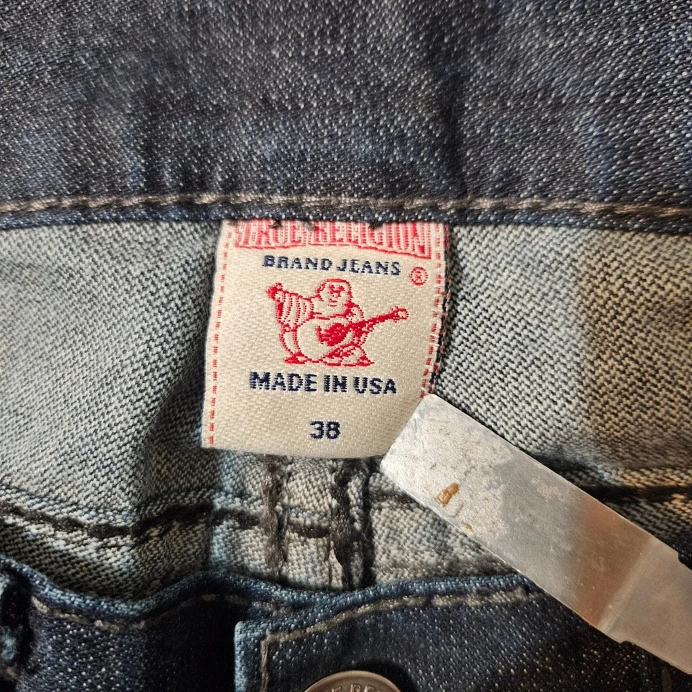 Vintage True Religion Denim Dark Blue Jeans Size 38x35 Ricky Big OT Thick Stitch